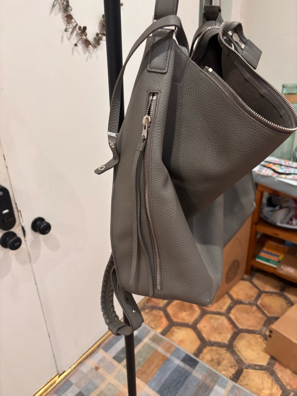 AllSaints Taupe Leather Convertible Backpack Tote - Picture 7 of 13